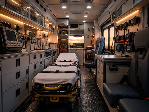 Interior view of an ambulance