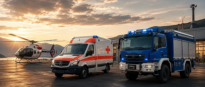 Sonderfahrzeug, Rettungswagen und Hubschrauber