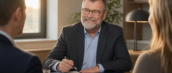 Andreas Plöger in a meeting with a client regarding financing