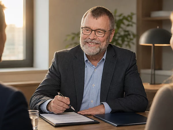 Andreas Plöger in a meeting with a client regarding financing